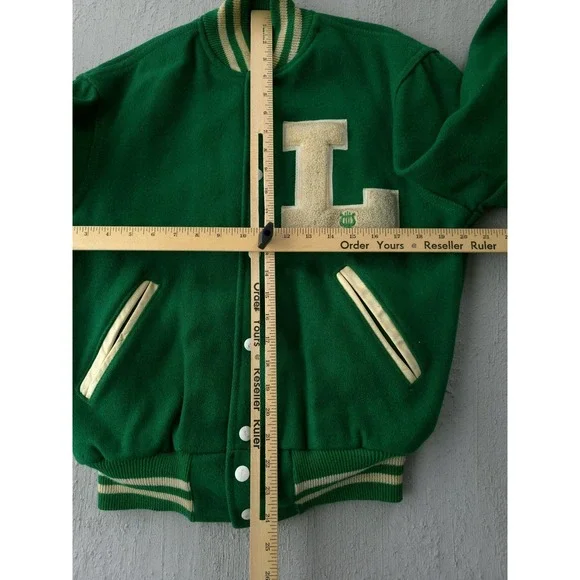 Vintage 1960s Holloway Green Wool Varsity Bomber Jacket USA Made 38 M - Picture 12 of 15